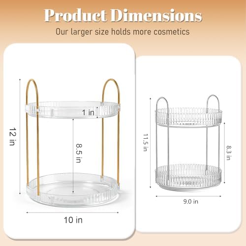 360° Rotating Makeup Organizer Large Capacity Perfume Tray, 2 Tier, Clear
