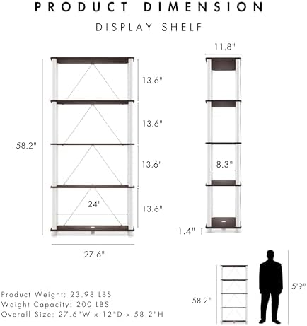HOMES: INSIDE + OUT Apexa Modern 5-Tier Wide Shelving Units, Collectibles Display Shelves, Easy Assembly Standing Shelf,