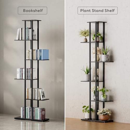 6 Tier Narrow Bookshelf, Tall Skinny Bookshelf, Slim Open Bookcase Corner
