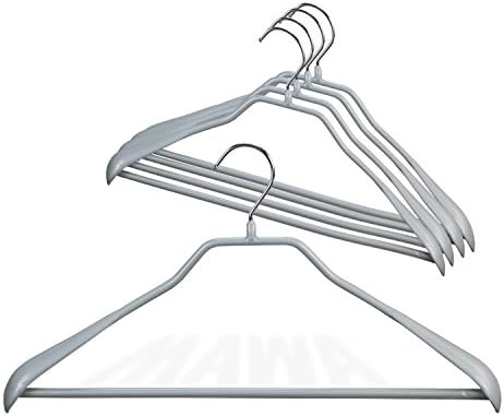 Mawa by Reston Lloyd BodyForm Series Non-Slip Space-Saving Clothes Hanger with Bar For Pants, 16 1/2", Style 42/LS, Set of 5, Silver