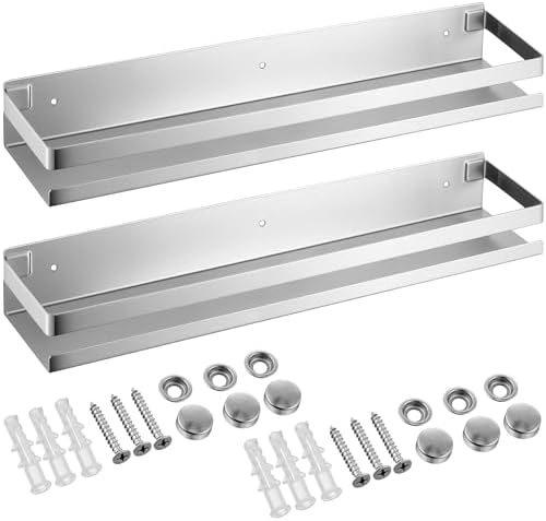 Lallisa 2 Pieces Stainless Steel Shelf Bathroom Shower Floating Shelves Wall Mounted Shower Caddy Basket Shelf Storage O