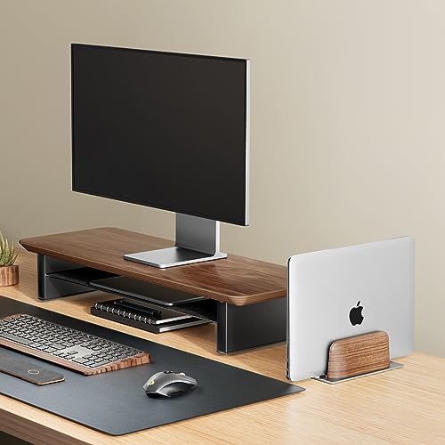 UPERGO Vertical Laptop Stand, Minimalist Wood Holder for MacBook, Walnut