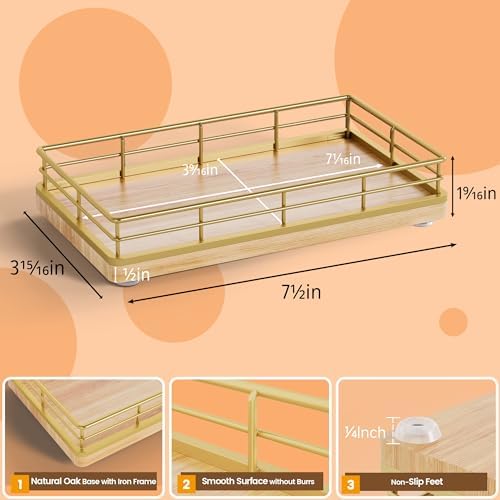 Wooden Decorative Tray, Oak 7.5" L Coffee Table Tray for Kitchen Countertop Soap Sponge Holder for Dresser Perfume Jewel