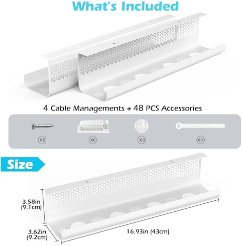 KHAMAL Cable Management Under Desk 52PCS - Cable Management Tray Kit Ventilated Hexagonal Design with Cable Clips, Wire 