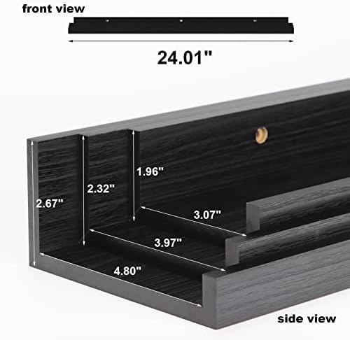 Giftgarden 24 Inch Black Floating Shelves Wall Mounted Woodgrain Picture Ledge Shelf for Storage Bedroom Bathroom Kitche