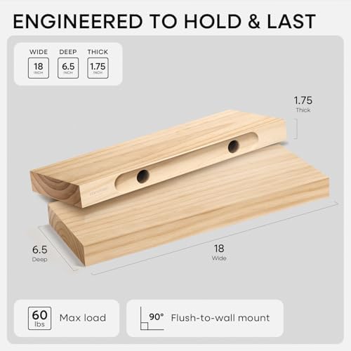 Homeforia 18 Inch Floating Shelves, High-End Solid Pine Wood, Set of 2
