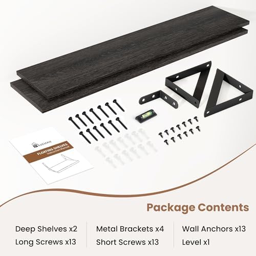 Axeman 36 Inch Floating Shelves, 8 Inch Deep Black Wall Shelves Set of 2