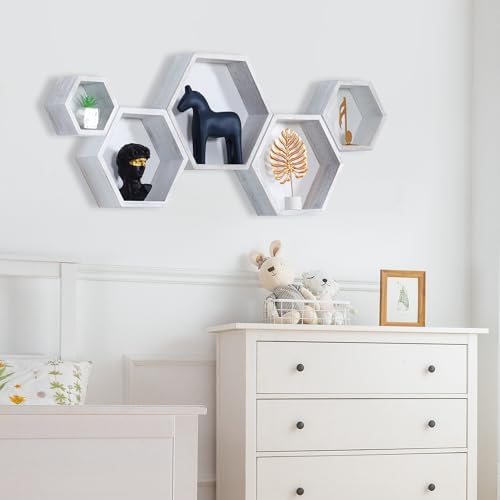 Hexagon Shelves,Floating Wall Shelf,Honeycomb Octagon Cube Shelves Wood