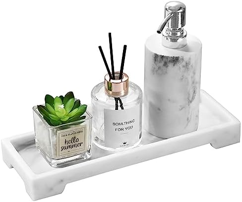 Luxspire Marble Tray for Soap Dispenser Perfume Jewelry, S, Marble White