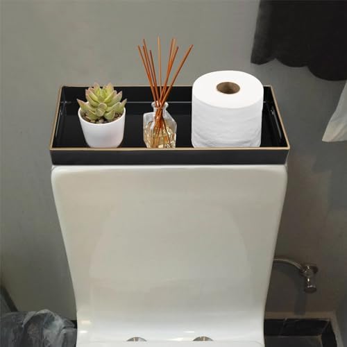 MAONAME Black Vanity Tray Set of 2, Rectange Toilet Tank Trays with Handles