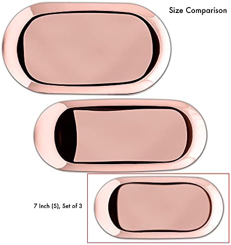 Rose Gold Stainless Steel Tray Set of 3, 7 Inch Small Vanity