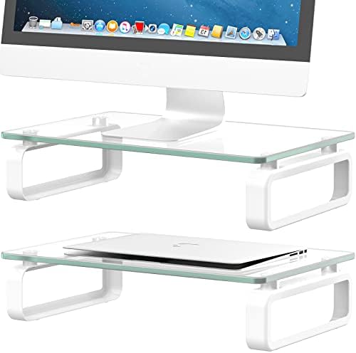 Hemudu 2 Pack Computer Monitor Stand Riser Multi Media Desktop Stand for Flat Screen LCD LED TV, Laptop/Notebook, with T