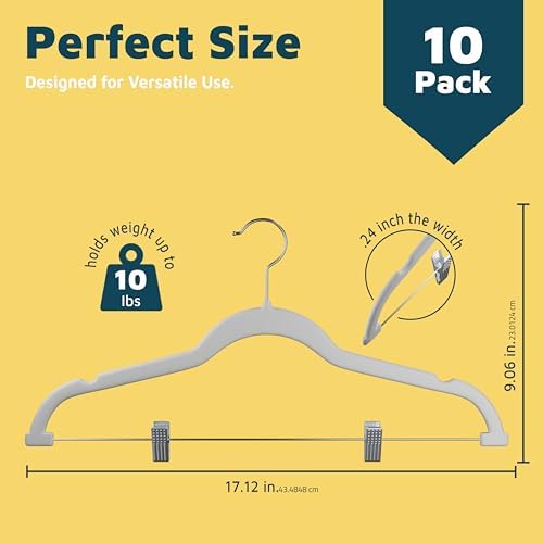 Lifemaster Velvet Skirt Hangers – with Adjustable Clips, 360 Degree Swivel Hook, and Non-Slip Shoulder Notch, Holds Up to 10 lbs, for Organizing Skirt, Pants, Dress, and Clothes, Pack of 10, White