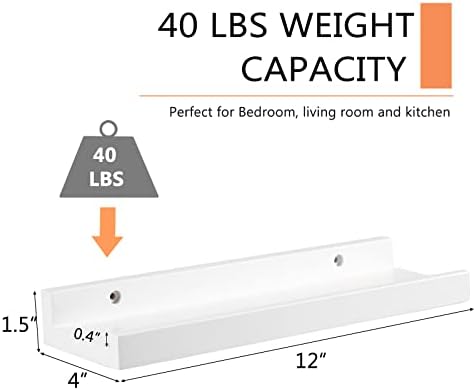 12x4-Inch White Solid Wood Floating Shelf for Wall Decor