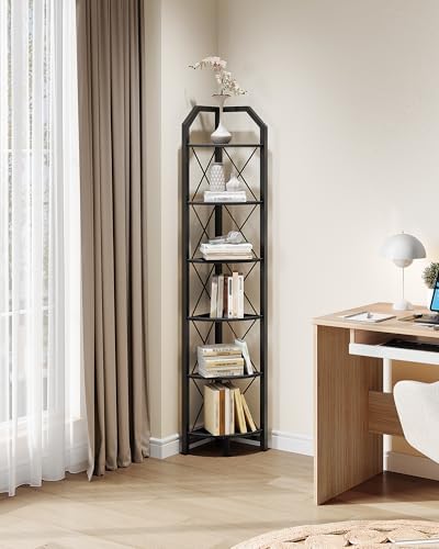CHOEZON 6-Tier Corner Shelf, Industrial Corner Bookshelf, 71.2" Display Storage Stand, Plant Stand Display Shelf, Tall B