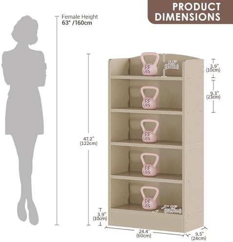 ALISENED 5-Tier Bookcase, Open Bookshelves and Bookcases with Storage Shelves, Floor Standing Unit, Display Storage Shel