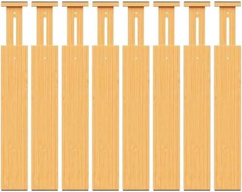 Bamboo Drawer Dividers Organizers, 2.56" High, 17"-21.8" Adjustable, 8 Pack