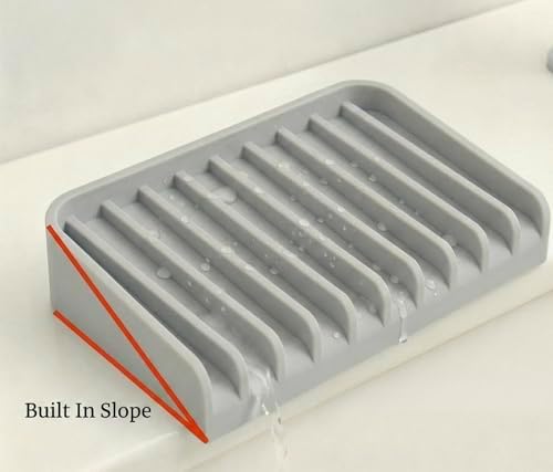 Effilogic Silicone Sponge Holder Self Draining Sink Organizer Faucet Mat for Kitchen Countertop Protector Large Grey