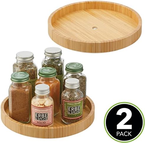 mDesign Bamboo Lazy Susan Turntable Food Storage Container for Cabinets, Pantry, Refrigerator, Countertops, Spinning Org