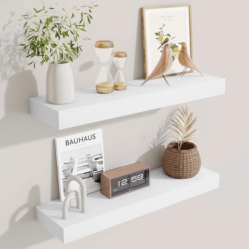 Fun Memories Floating Shelves Set of 2, 24 Inch Floating Shelves for Wall, Wood Wall Shelves with Invisible Brackets, fo
