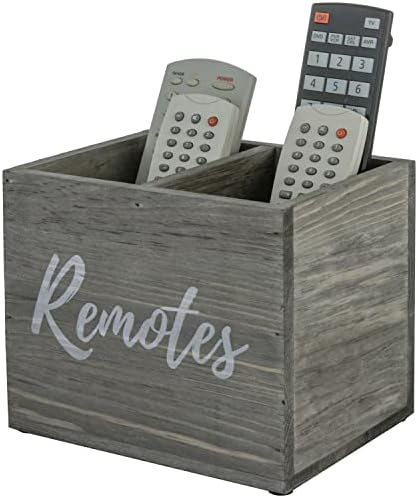 MyGift Gray Wood Remote Control Holder, 2 Compartment Media Caddy