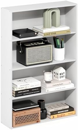 Furinno Basic Book Shelf, 4-Tier Bookcase with Open Shelf, Bookshelf, Cube Storage Organizer, 6 x 24 x 35, for Living Ro