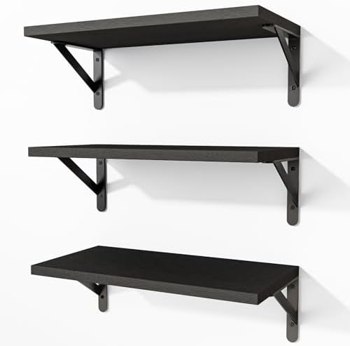 Fixwal Wall Floating Shelves for Home Decor (Black, Set of 3, 16.5 Inch)