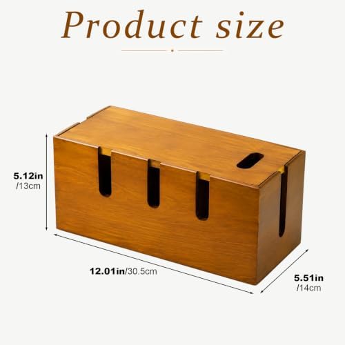 12" Acacia Wood Cable Management Box, Cord Hider Organizer