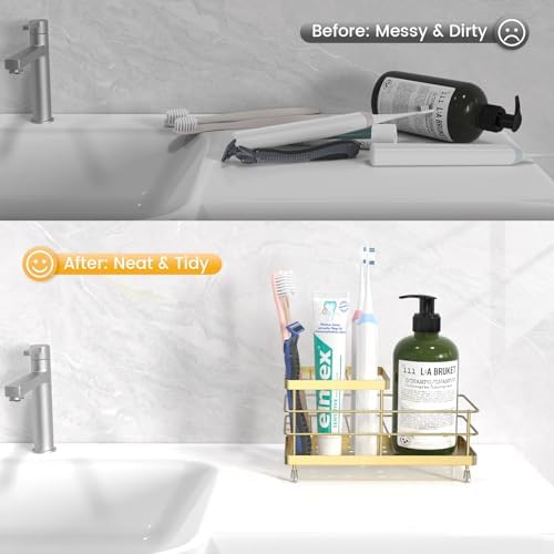 Luxspire Toothbrush Holders for Bathroom, Stainless Steel, 6 Slots, Gold
