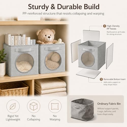 Fabric Storage Cubes with Mesh Window, 13'' Cube Storage Bin, Gray, 4 Pack