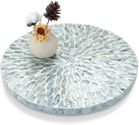 Reallnaive Mother of Pearl Lazy Susan, Round, Blue Floral Petal