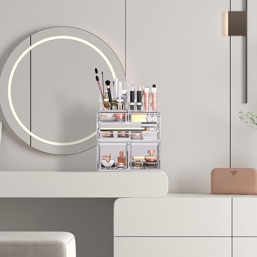 READAEER Makeup Organizer 3 Pieces Cosmetic Storage Case with 6 Drawers (Clear)