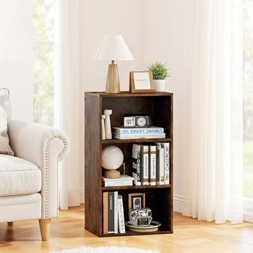 POWERSTONE 3 Tier Bookcase, Small Open Bookshelf, Wooden Storage Book Shelf with Adjustable Panels for Living Room, Home