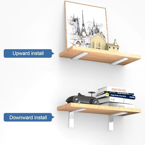 Heavy Duty Shelf Brackets, 4 Pack 8 Inch White L Metal Shelving Brackets, 5mm Thick Rustic Shelf Support Bracket for DIY