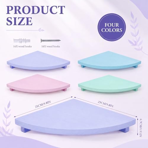 RattanView Corner Floating Shelves Set of 4 Macaron Corner Shelf Wall Mount