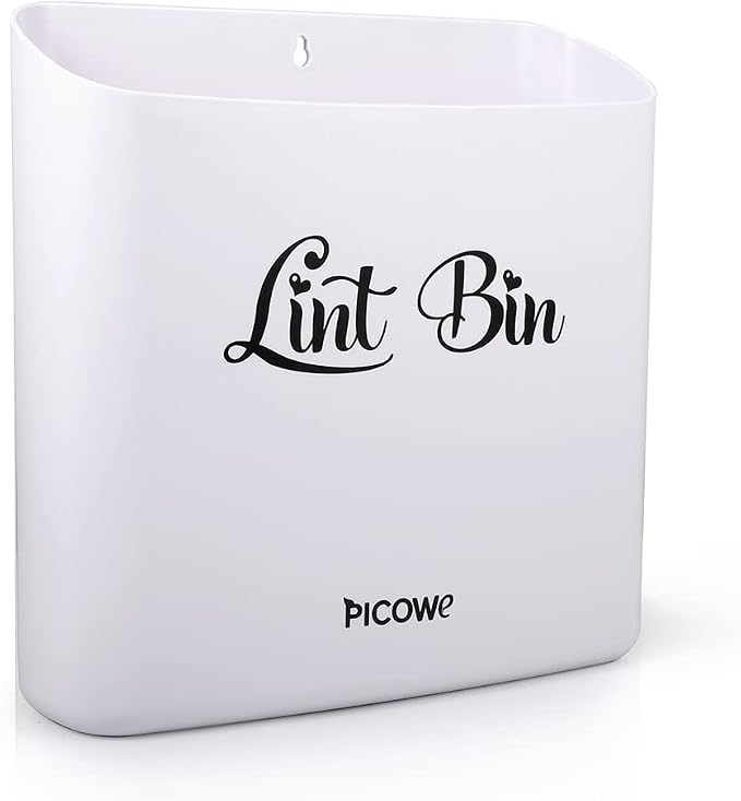 Picowe Magnetic Laundry Storage, Large Lint Holder Bin for Laundry Room, Space-Saving Trash Container Hanging on Dryer, Washer or Wall Mount (Gray White)