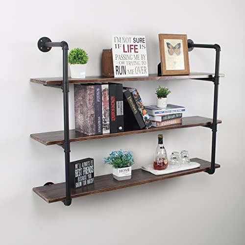 MBQQ Industrial Retro Pipe Shelf 48in 3 Tier Wall Mounted,Rustic Floating Shelves,Farmhouse Kitchen Bar Shelving,Home De