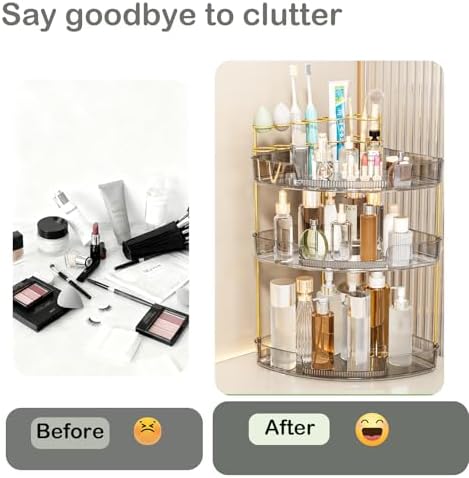 FELIZHOUSE 3-Tier Makeup Organizer for Vanity & Bathroom Countertop – Acrylic Storage Shelf with Perfume Tray & Makeup B
