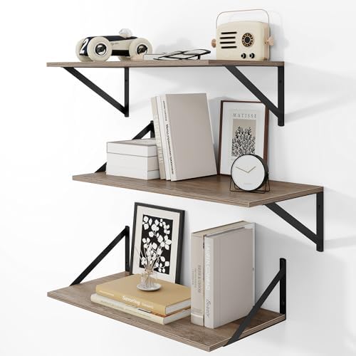 Heimlove 24W x 12D Deep Floating Shelves Set of 3 Grey