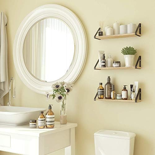 Wallniture Ponza Floating Shelves for Wall, Laundry Room and Bathroom Storage Shelf Unit Set of 3, Natural Burned Rustic