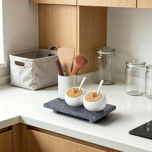 Natural Marble Tray Pedestal Stand – Soap & Jewelry Riser for Bathroom Counter, Kitchen Sink, Vanity Organizer, Decorati
