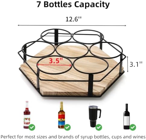 Cididu Rotating Coffee Syrup Organizer 7 Bottles, Coffee Syrup Rack Stand for Countertop, Tumbler Bottle Storage Holder,