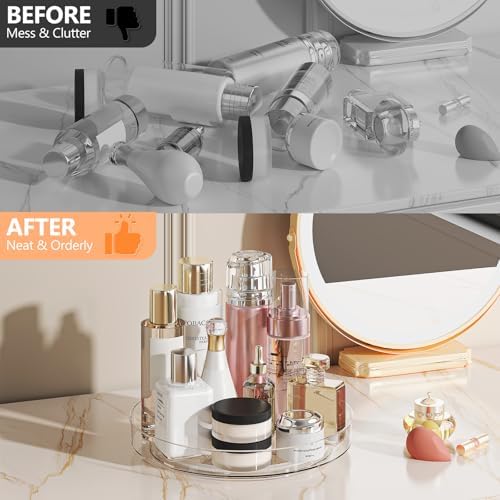 4 Pack 10 Inch Clear Lazy Susan Turntable Organizer for Cabinet, Non-Slip Acrylic Rotating Tray with Raised Edge, Spinni