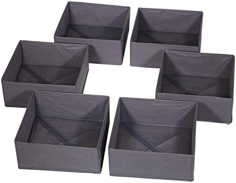 DIOMMELL 6 Pack Foldable Cloth Storage Box Closet Dresser Drawer Organizer Divider Fabric Baskets Bins Containers for Clothes Underwear Bras Socks Lingerie Clothing, Dark Grey 600