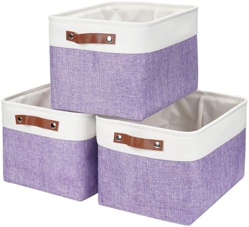 Bagnizer Storage Bins Large Fabric Storage Baskets for Shelves 3 Pack, Decorative Linen Closet Baskets with Handles for 