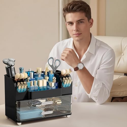 HBlife Makeup Organizer for Vanity with Brush Holder, Cologne Organizer for Men, Large Bathroom Countertop Cosmetic Orga