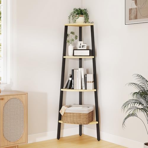 Corner Shelf, 4 Tier Ladder Corner Bookshelf, Natural Oak