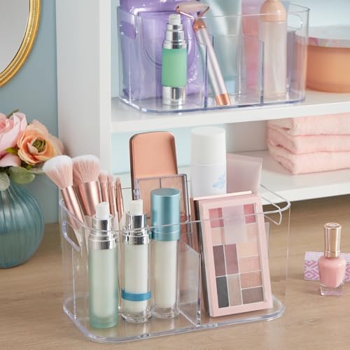 STORi Bliss 5-Compartment Plastic Cosmetics Storage Organizer | Clear | Rectangular Divided Makeup Bin & Vanity Caddy wi