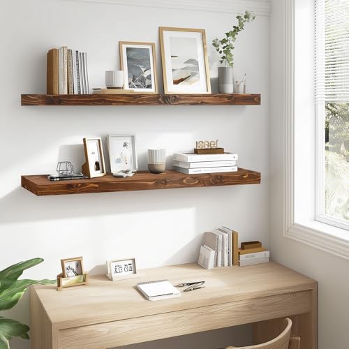 Floating Shelves, 48 Inch Wall Mounted Shelves, Set of 2, Brown