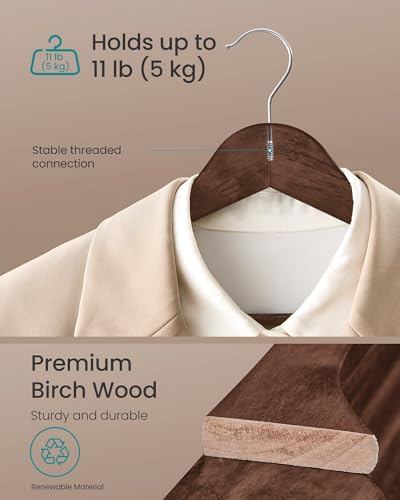 SONGMICS Wooden Hangers, 30 Pack, Basic Wood Clothes Hangers, Space Saving